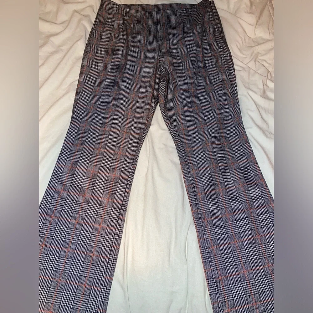 Free People Kick Flare Plaid Cropped High Rise Gray Trouser Pants Plaid Office - Picture 13 of 14